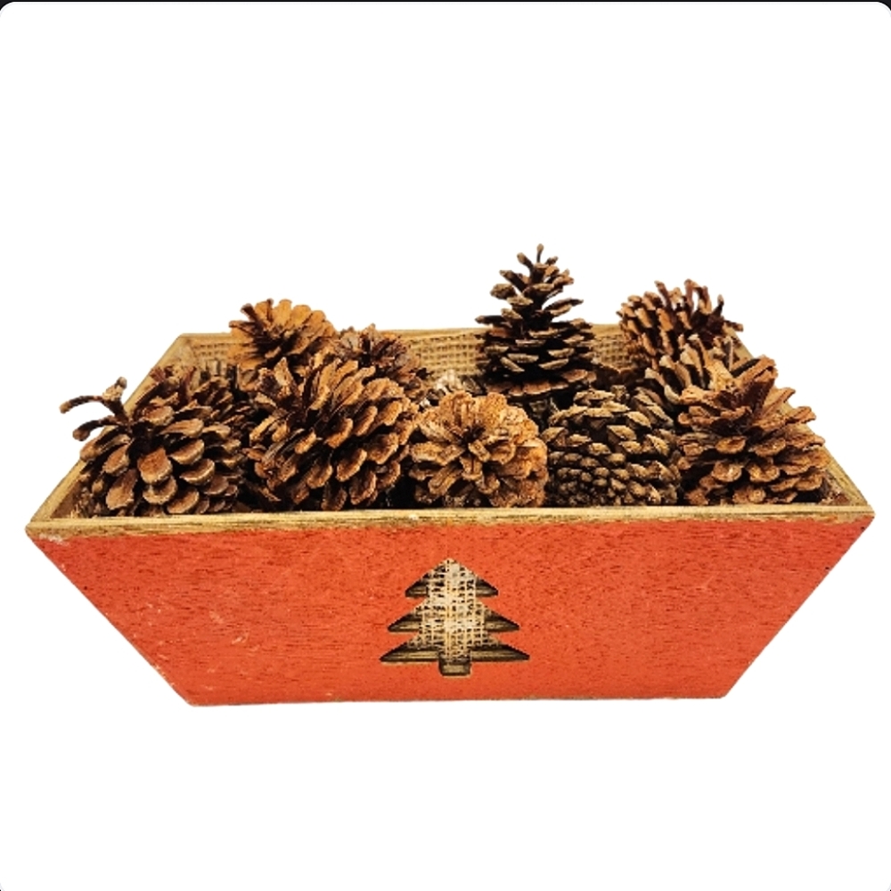 Tree Container with Pinecones Decor